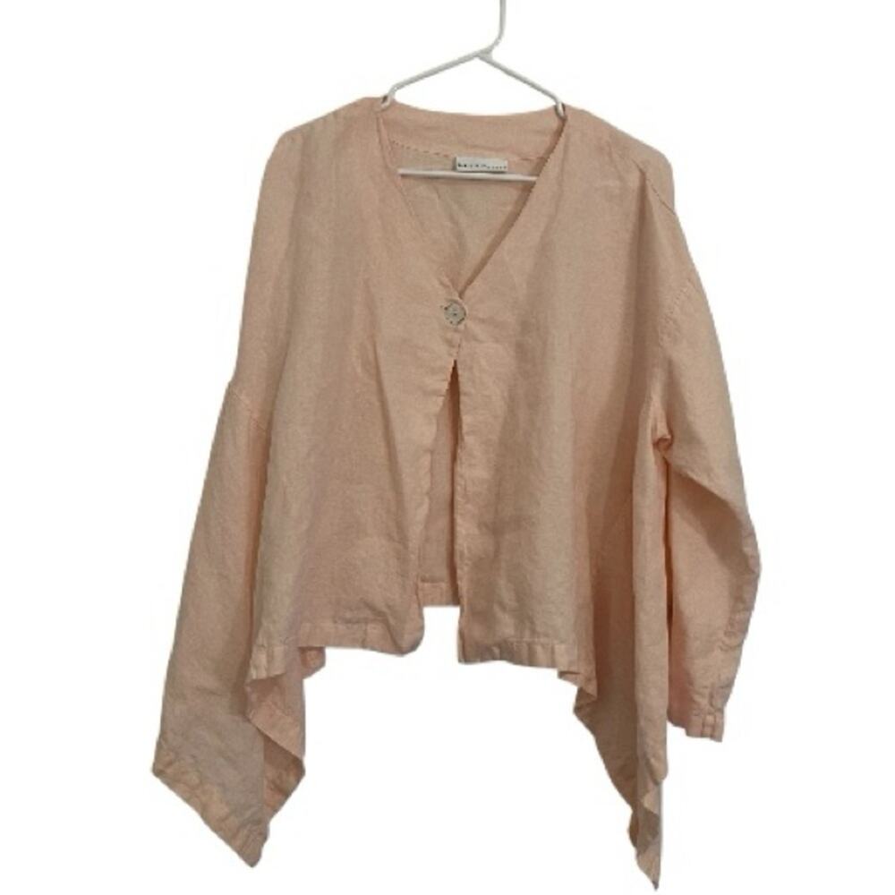 bryn Walker Womenâs 100% Linen Peachy Pink Asymmetrical Hem Button Jacket sz M